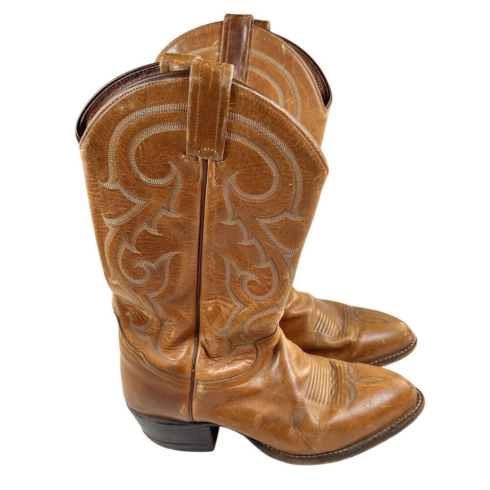Tony Lama Cowboy Western Rodeo Brown Leather Boots‎ Size 8 D Made in USA CZ830